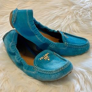 Prada blue/aqua suede loafer